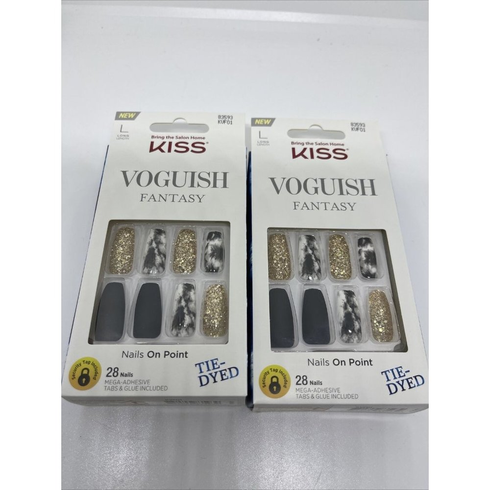 2 - KISS VOGUISH FANTASY Tie-Dye Long Length Nails 28 Nails Mega Adhesive & Glue